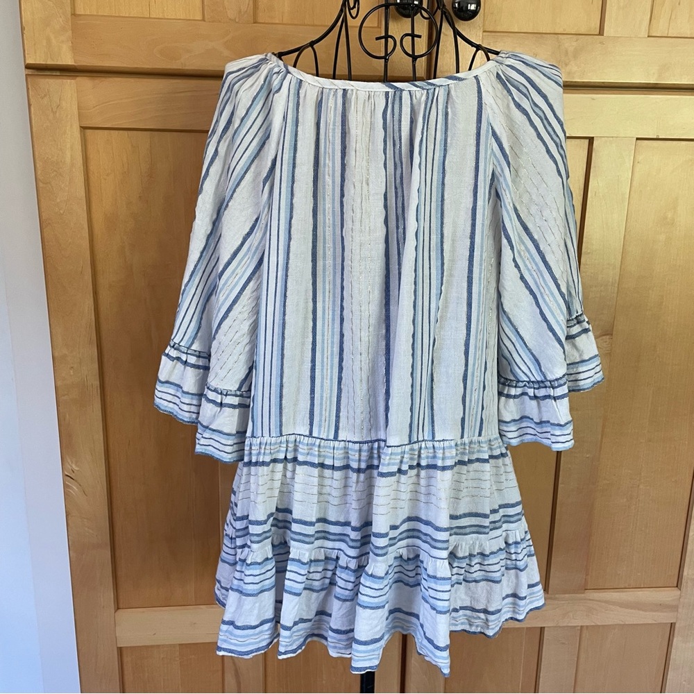 Cato blue and white striped with gold threads boho oversized swing Top size M - Picture 4 of 9